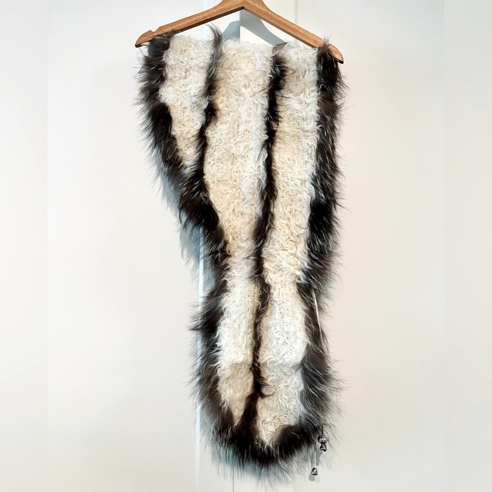 Scaasi Fur and Wool Stole with White and Brown Stripes
